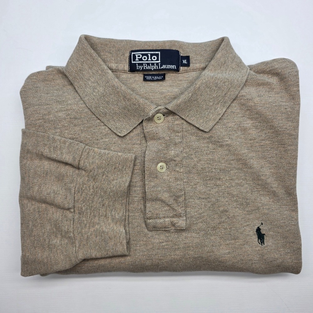 Polo Ralph Lauren Polo Shirt Mens‎ XL Long Sleeve Beige Tan Collared Neutral - Picture 2 of 8